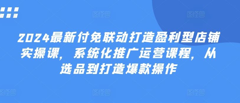 2024最新付免联动打造盈利型店铺实操课，​系统化推广运营课程，从选品到打造爆款操作-网赚联盟