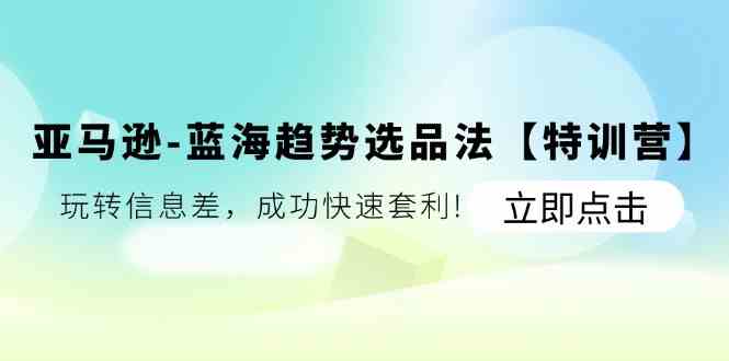 亚马逊蓝海趋势选品法【特训营】：玩转信息差，成功快速套利-网赚联盟