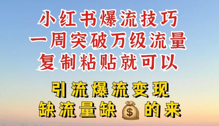 小红书爆流技巧，一周突破万级流量，复制粘贴就可以，引流爆流变现【揭秘】-网赚联盟
