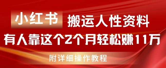 小红书搬运人性资料，有人靠这个2个月轻松赚11w，附教程【揭秘】-网赚联盟