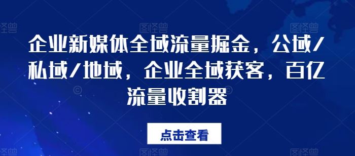 企业新媒体全域流量掘金，公域/私域/地域，企业全域获客，百亿流量收割器-网赚联盟