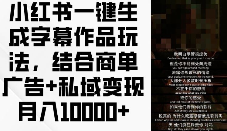 小红书一键生成字幕作品玩法，结合商单广告+私域变现月入1w+【揭秘】-网赚联盟