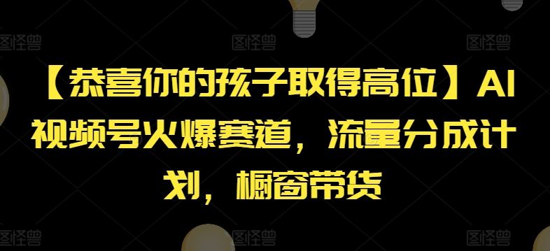 【恭喜你的孩子取得高位】AI视频号火爆赛道，流量分成计划，橱窗带货【揭秘】-网赚联盟