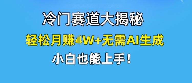 冷门赛道大揭秘，轻松月赚1W+无需AI生成，小白也能上手【揭秘】-网赚联盟