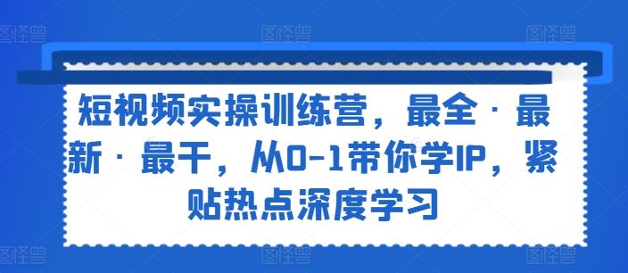 短视频实操训练营，最全·最新·最干，从0-1带你学IP，紧贴热点深度学习-网赚联盟