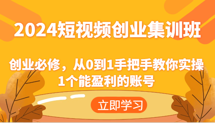 2024短视频创业集训班：创业必修，从0到1手把手教你实操1个能盈利的账号-网赚联盟