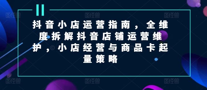 抖音小店运营指南，全维度拆解抖音店铺运营维护，小店经营与商品卡起量策略-网赚联盟