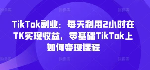 TikTok副业：每天利用2小时在TK实现收益，零基础TikTok上如何变现课程-网赚联盟