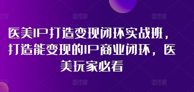 医美IP打造变现闭环实战班，打造能变现的IP商业闭环，医美玩家必看!-网赚联盟