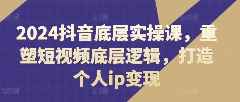 2024抖音底层实操课，​重塑短视频底层逻辑，打造个人ip变现-网赚联盟