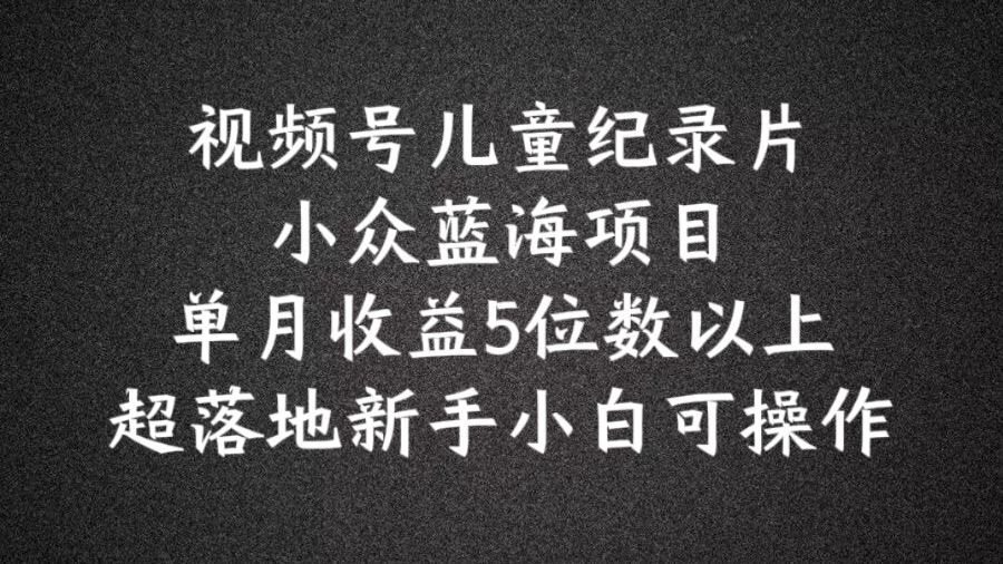 2024蓝海项目视频号儿童纪录片科普，单月收益5位数以上，新手小白可操作【揭秘】-网赚联盟