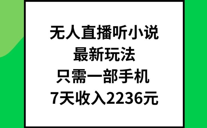 无人直播听小说最新玩法，只需一部手机，7天收入2236元【揭秘】-网赚联盟
