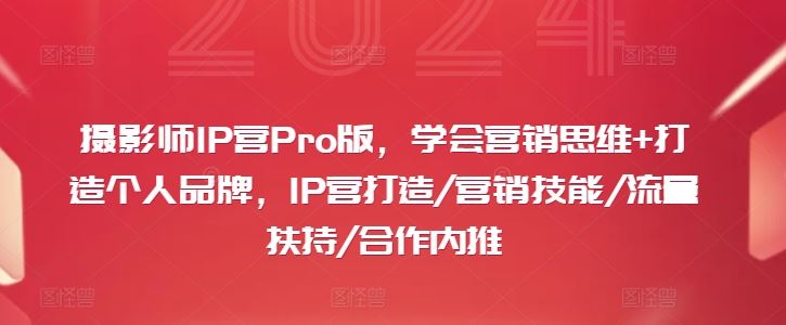 摄影师IP营Pro版，学会营销思维+打造个人品牌，IP营打造/营销技能/流量扶持/合作内推-网赚联盟