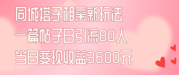 同城搭子相亲新玩法一篇帖子引流80人当日变现3600元(项目教程+实操教程)【揭秘】-网赚联盟