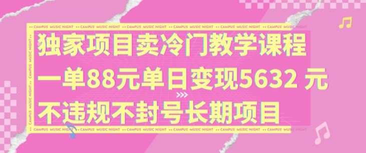 独家项目卖冷门教学课程一单88元单日变现5632元违规不封号长期项目【揭秘】-网赚联盟