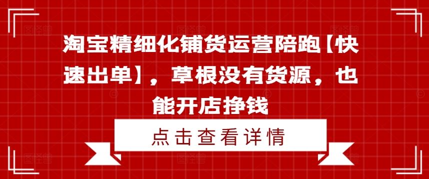 淘宝精细化铺货运营陪跑【快速出单】，草根没有货源，也能开店挣钱-网赚联盟