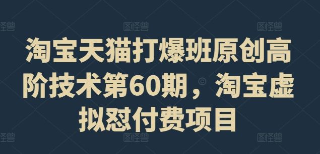 淘宝天猫打爆班原创高阶技术第60期，淘宝虚拟怼付费项目-网赚联盟