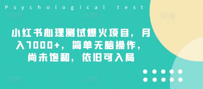 小红书心理测试爆火项目，月入7000+，简单无脑操作，尚未饱和，依旧可入局-网赚联盟