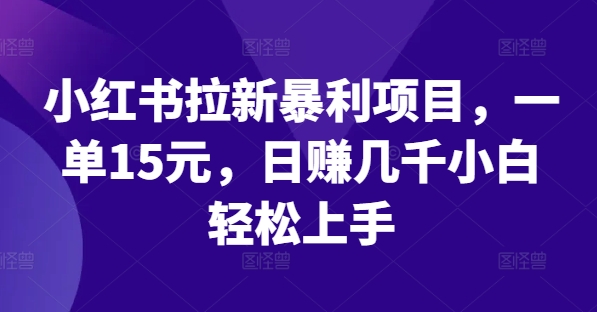 小红书拉新暴利项目，一单15元，日赚几千小白轻松上手-网赚联盟