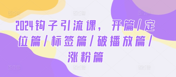2024钩子引流课，开篇/定位篇/标签篇/破播放篇/涨粉篇-网赚联盟