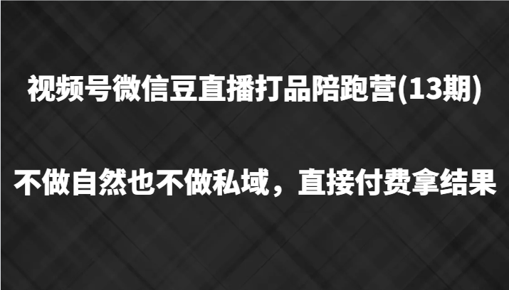 视频号微信豆直播打品陪跑(13期)，不做不自然流不做私域，直接付费拿结果-网赚联盟