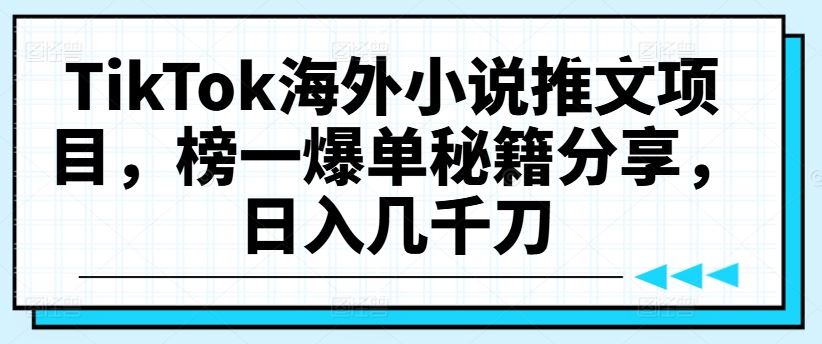 TikTok海外小说推文项目，榜一爆单秘籍分享，日入几千刀-网赚联盟