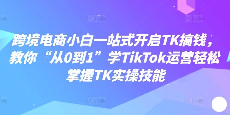 跨境电商小白一站式开启TK搞钱，教你“从0到1”学TikTok运营轻松掌握TK实操技能-网赚联盟