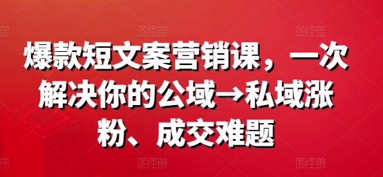 爆款短文案营销课，一次解决你的公域→私域涨粉、成交难题-网赚联盟