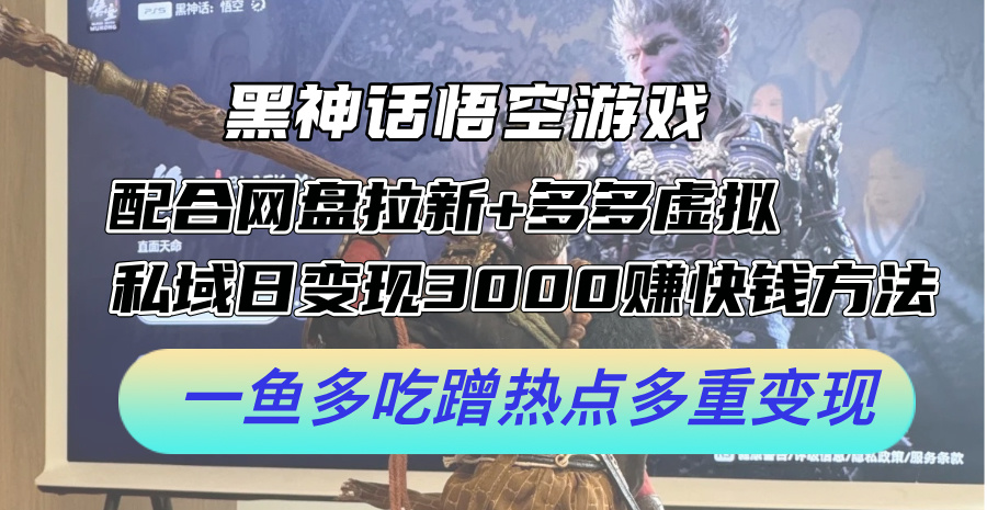 （12316期）黑神话悟空游戏配合网盘拉新+多多虚拟+私域日变现3000+赚快钱方法。…-网赚联盟