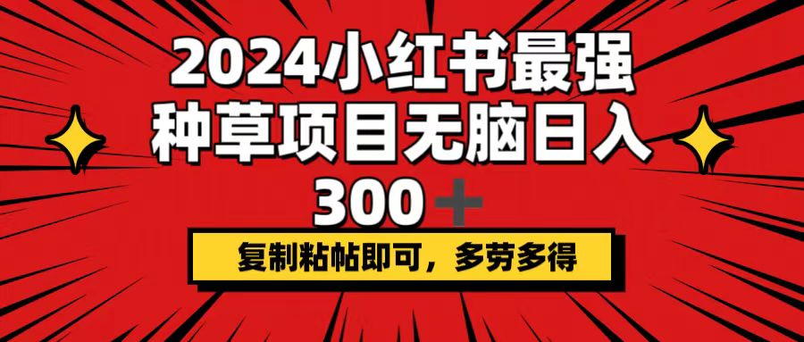 （12336期）2024小红书最强种草项目，无脑日入300+，复制粘帖即可，多劳多得-网赚联盟