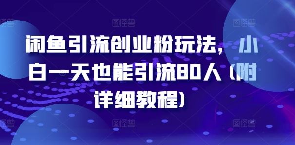 闲鱼引流创业粉玩法，小白一天也能引流80人(附详细教程)-网赚联盟