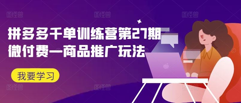 拼多多千单训练营第27期微付费—商品推广玩法-网赚联盟
