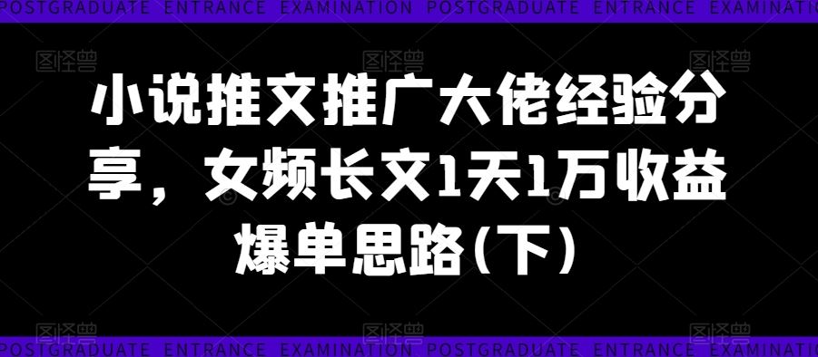 小说推文推广大佬经验分享，女频长文1天1万收益爆单思路(下)-网赚联盟