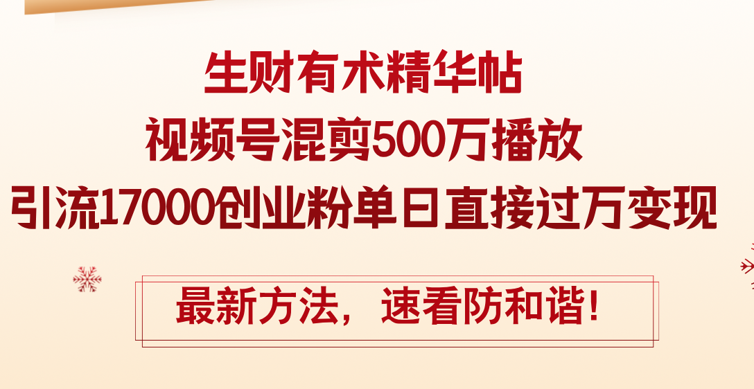 （12391期）精华帖视频号混剪500万播放引流17000创业粉，单日直接过万变现，最新方…-网赚联盟