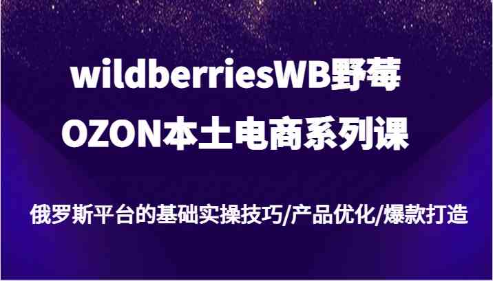 wildberriesWB野莓/OZON本土电商系列课，俄罗斯平台的基础实操技巧/产品优化/爆款打造-网赚联盟