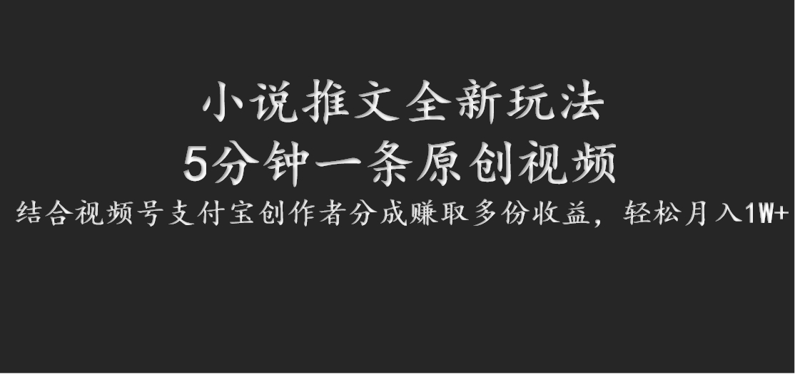 小说推文全新玩法，5分钟一条原创视频，结合视频号支付宝创作者分成赚取多份收益-网赚联盟