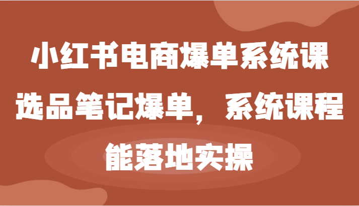 小红书电商爆单系统课-选品笔记爆单，系统课程，能落地实操-网赚联盟