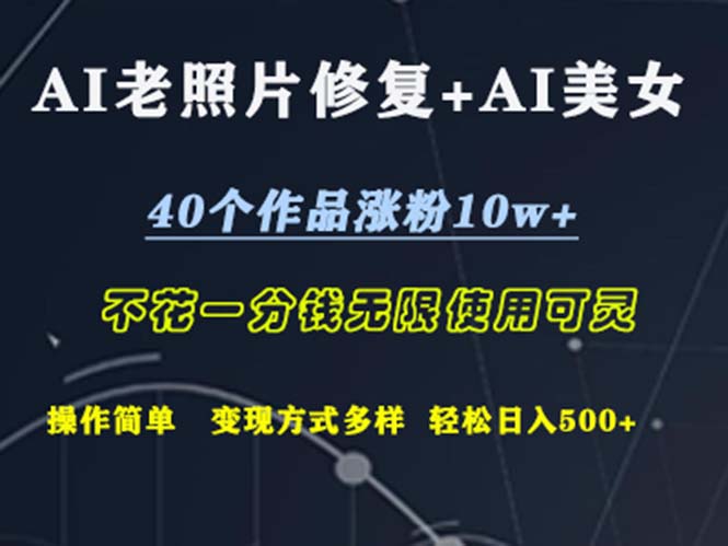 （12489期）AI老照片修复+AI美女玩发  40个作品涨粉10w+  不花一分钱使用可灵  操…-网赚联盟