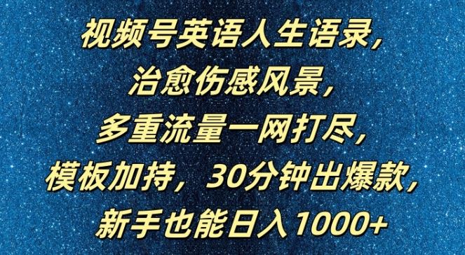 视频号英语人生语录，多重流量一网打尽，模板加持，30分钟出爆款，新手也能日入1000+【揭秘】-网赚联盟