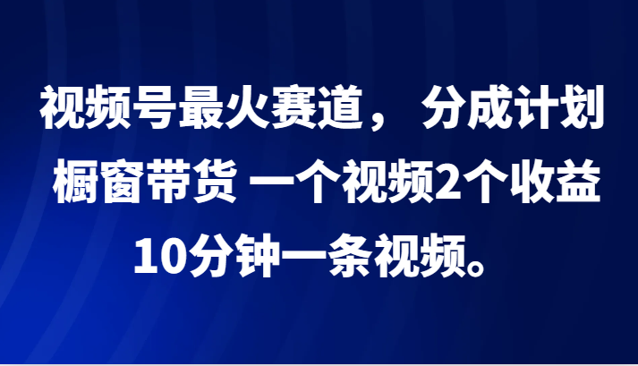视频号最火赛道， 分成计划， 橱窗带货，一个视频2个收益，10分钟一条视频。-网赚联盟