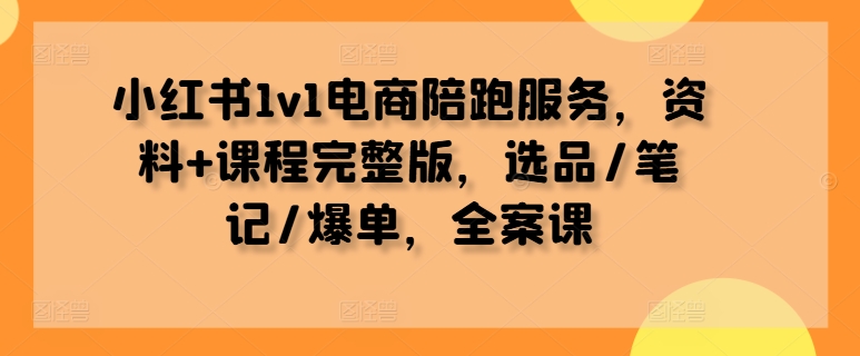 小红书1v1电商陪跑服务，资料+课程完整版，选品/笔记/爆单，全案课-网赚联盟