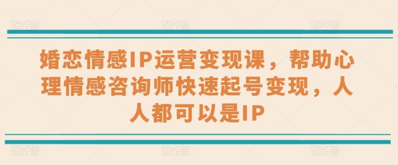 婚恋情感IP运营变现课，帮助心理情感咨询师快速起号变现，人人都可以是IP-网赚联盟