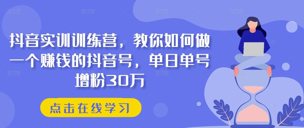 抖音实训训练营，教你如何做一个赚钱的抖音号，单日单号增粉30万-网赚联盟