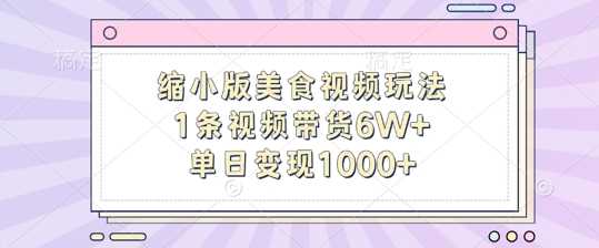 缩小版美食视频玩法，1条视频带货6W+，单日变现1k-网赚联盟