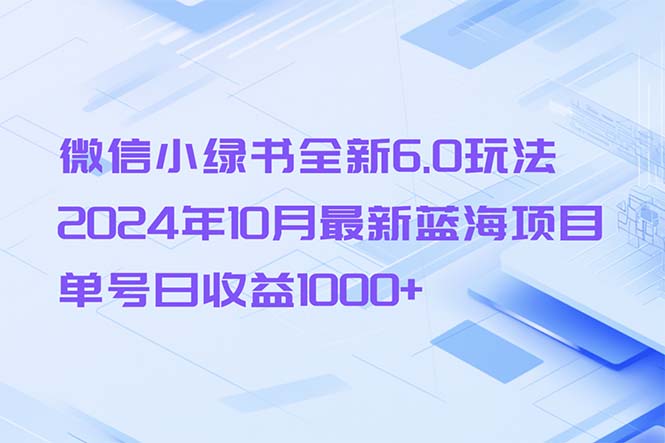 （13052期）微信小绿书全新6.0玩法，2024年10月最新蓝海项目，单号日收益1000+-网赚联盟