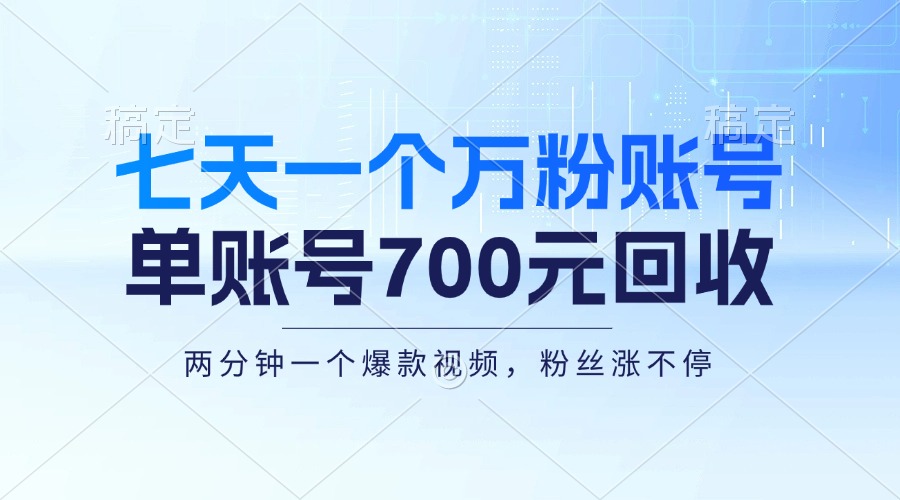 （13062期）七天一个万粉账号，新手小白秒上手，单账号回收700元，轻松月入三万＋-网赚联盟