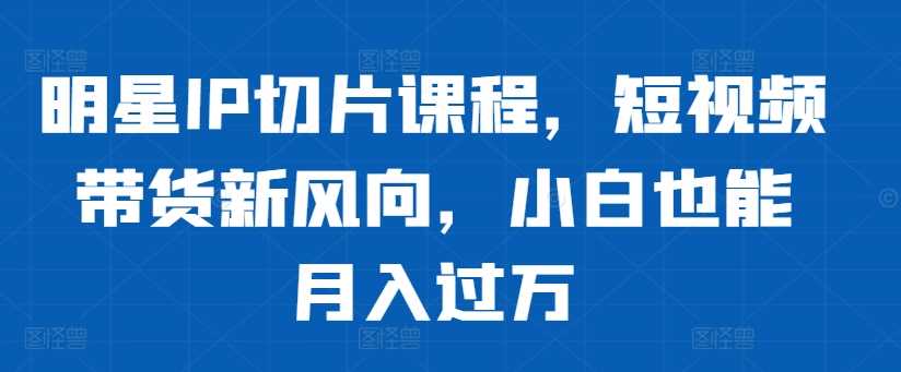 明星IP切片课程，短视频带货新风向，小白也能月入过万-网赚联盟