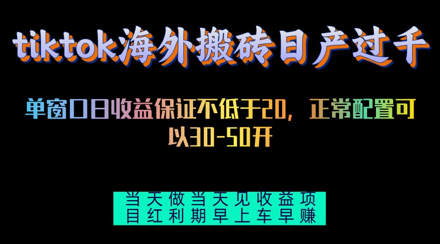 （13079期）tiktok海外搬砖项目单机日产过千当天做当天见收益-网赚联盟