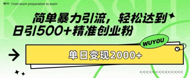 简单暴力引流，轻松达到日引500+精准创业粉，单日变现2k【揭秘】-网赚联盟