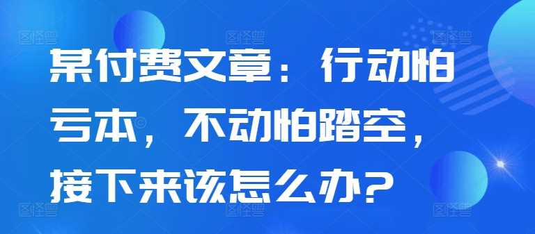 某付费文章：行动怕亏本，不动怕踏空，接下来该怎么办?-网赚联盟